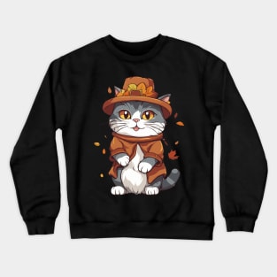 Thanksgiving Cat Pilgrim Crewneck Sweatshirt